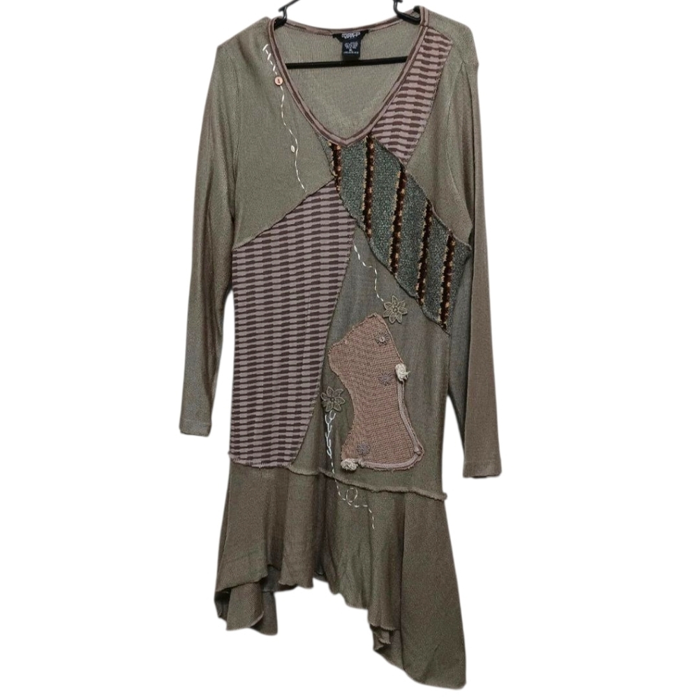 Moka Sport Brown Knit Boho Patchwork Sweater Dress